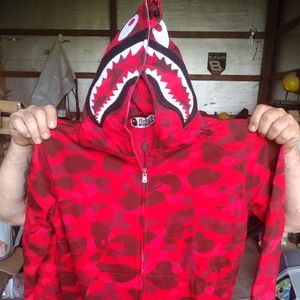 A Bathing Ape Red Full Zip Hoodie size Large
